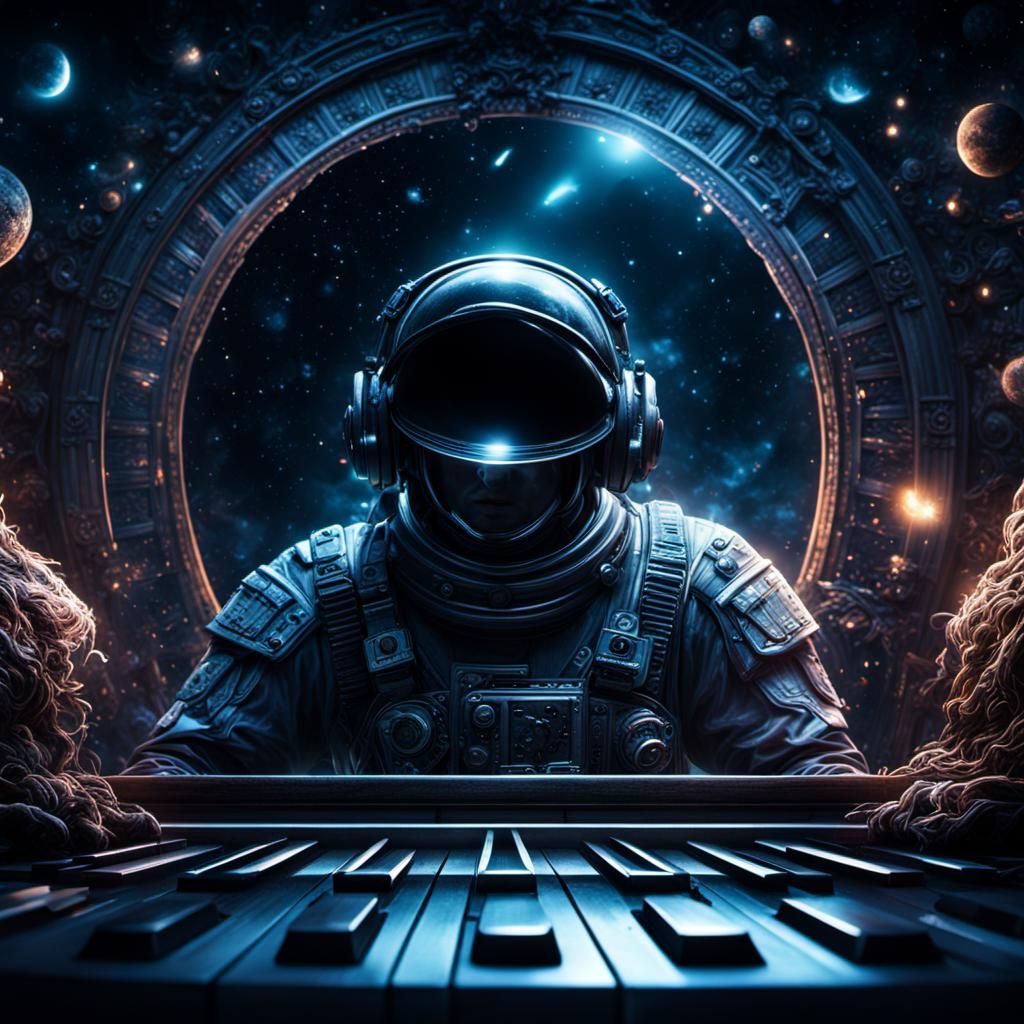 Dark Cosmic Music in Hyperrealistic Style