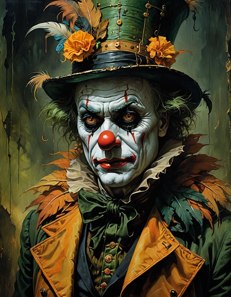 Menacing Clown Ringmaster in Dark Surrealist Style