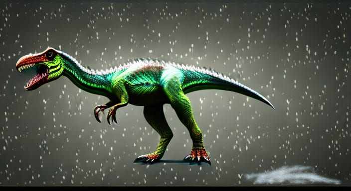 Feathered Theropod Dinosaur Running in Green Forest