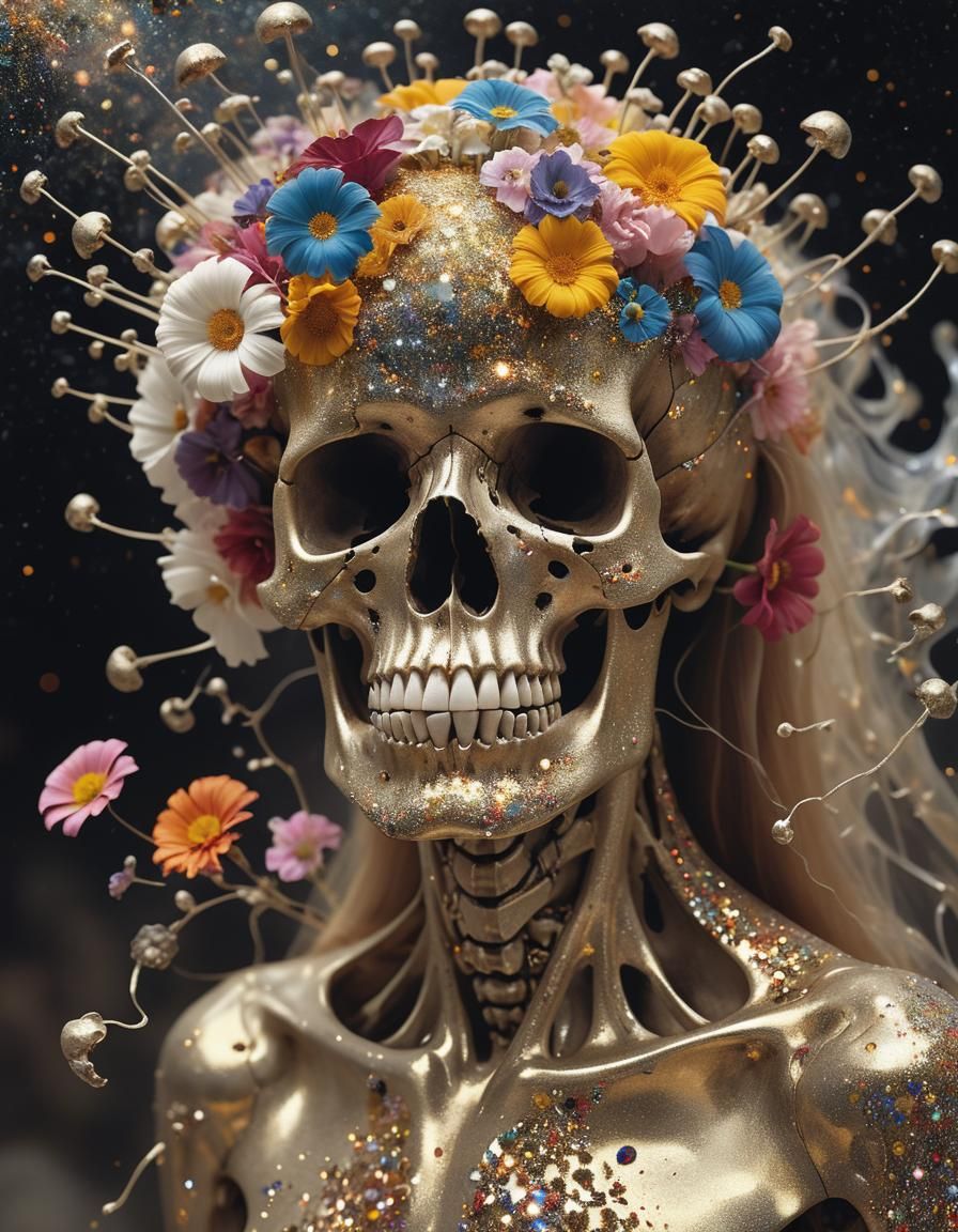 Surreal Floral Skull in a Klimt Style