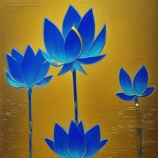 Blue Egyptian Lotus on Nile in Oil Painting Style