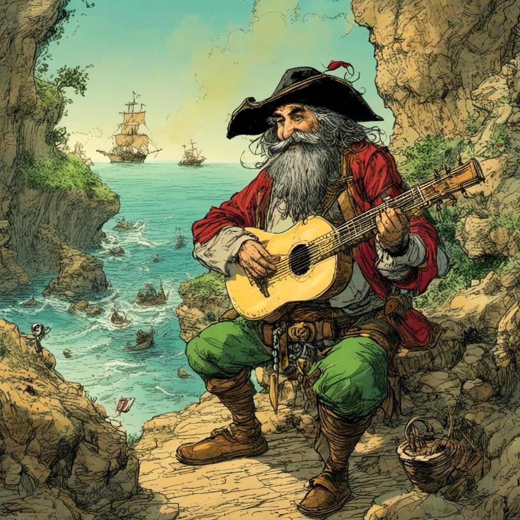 Pirate Wizard's Whimsical Duende Tune, Folk Art Style