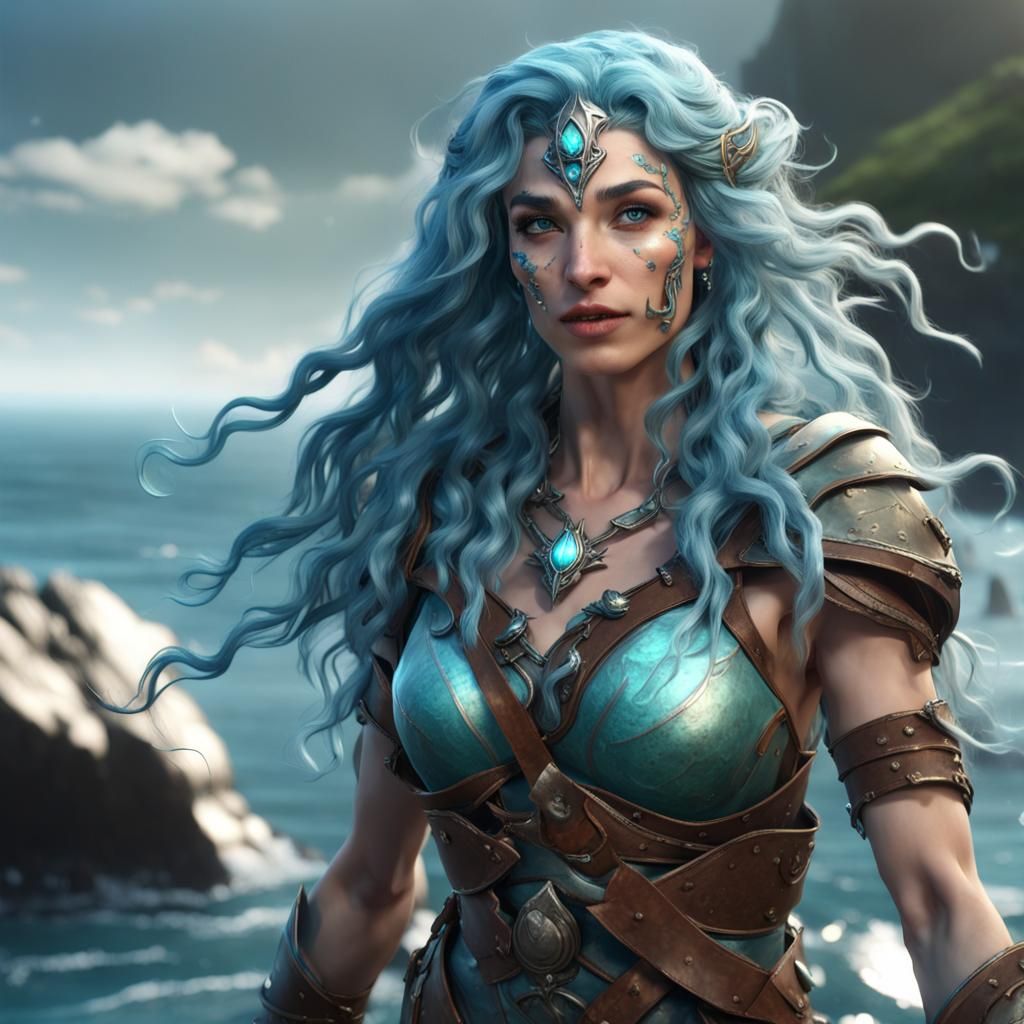 Water Genasi Druid on the Shoreline
