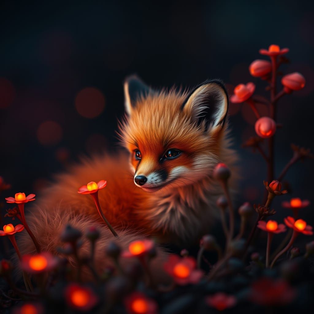 Baby Fox in Dark Art Style
