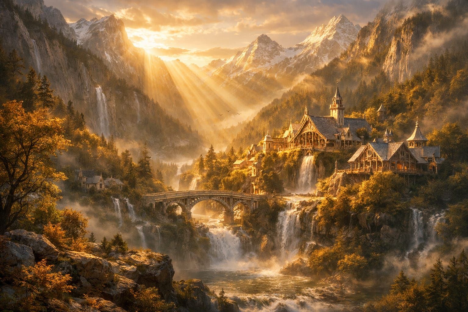 Ethereal Light Over Rivendell Landscape