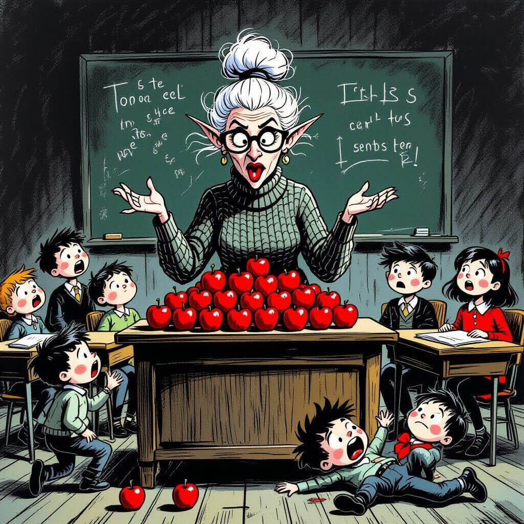 Gothic Witch Teacher Terrifies Students in Dark Classroom