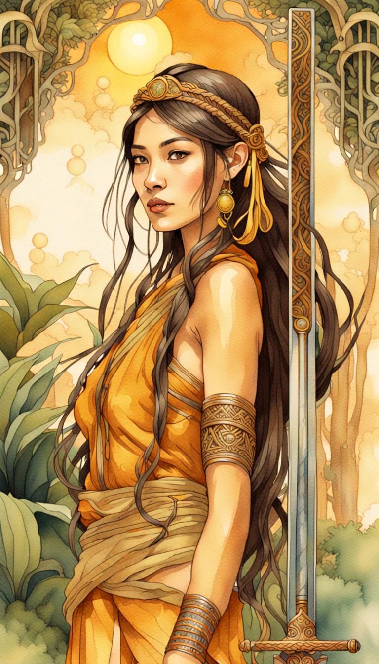 Ethereal Thai Warrior in a Dreamlike Art Nouveau Jungle