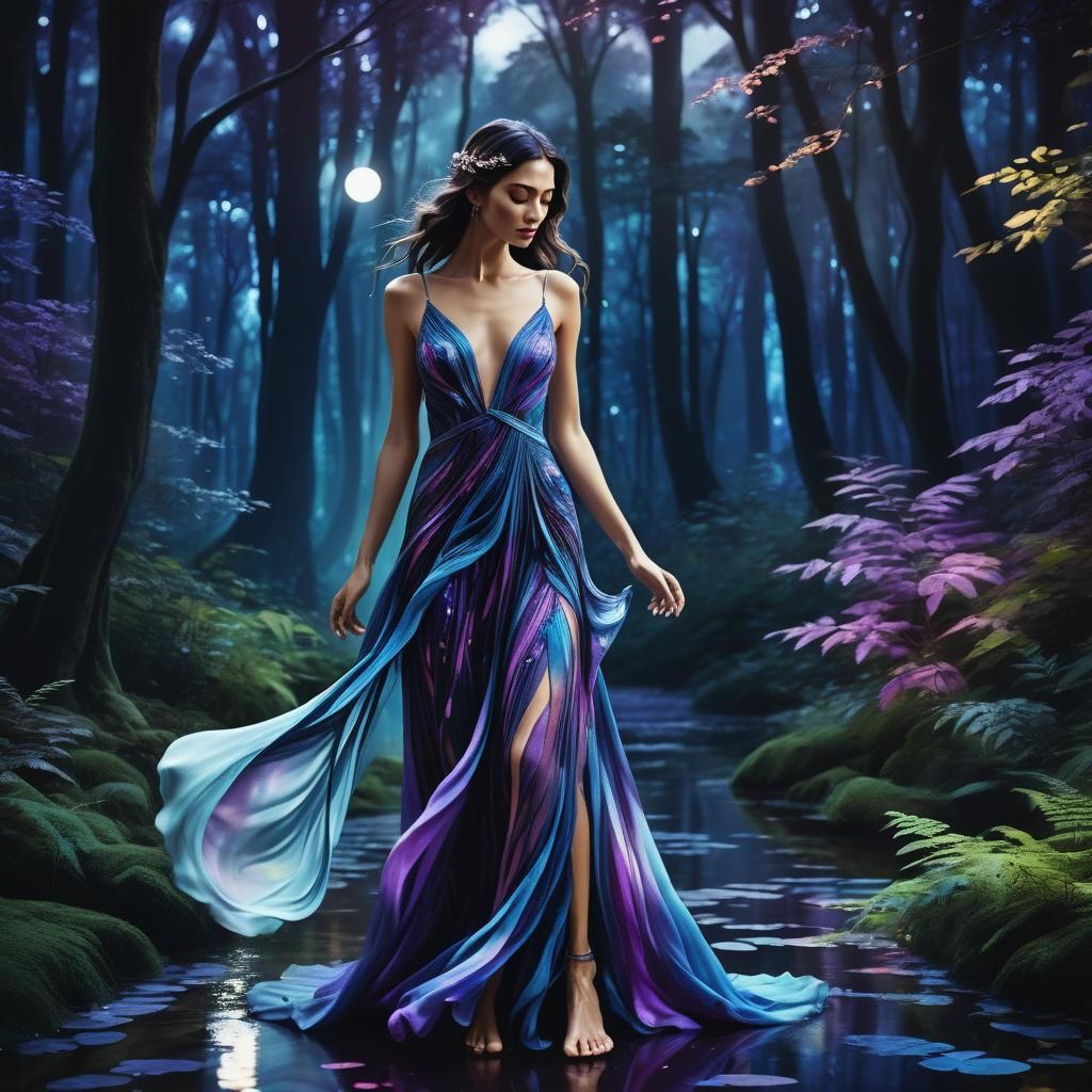 Goddess in Lush Forest: Surreal Digital Art