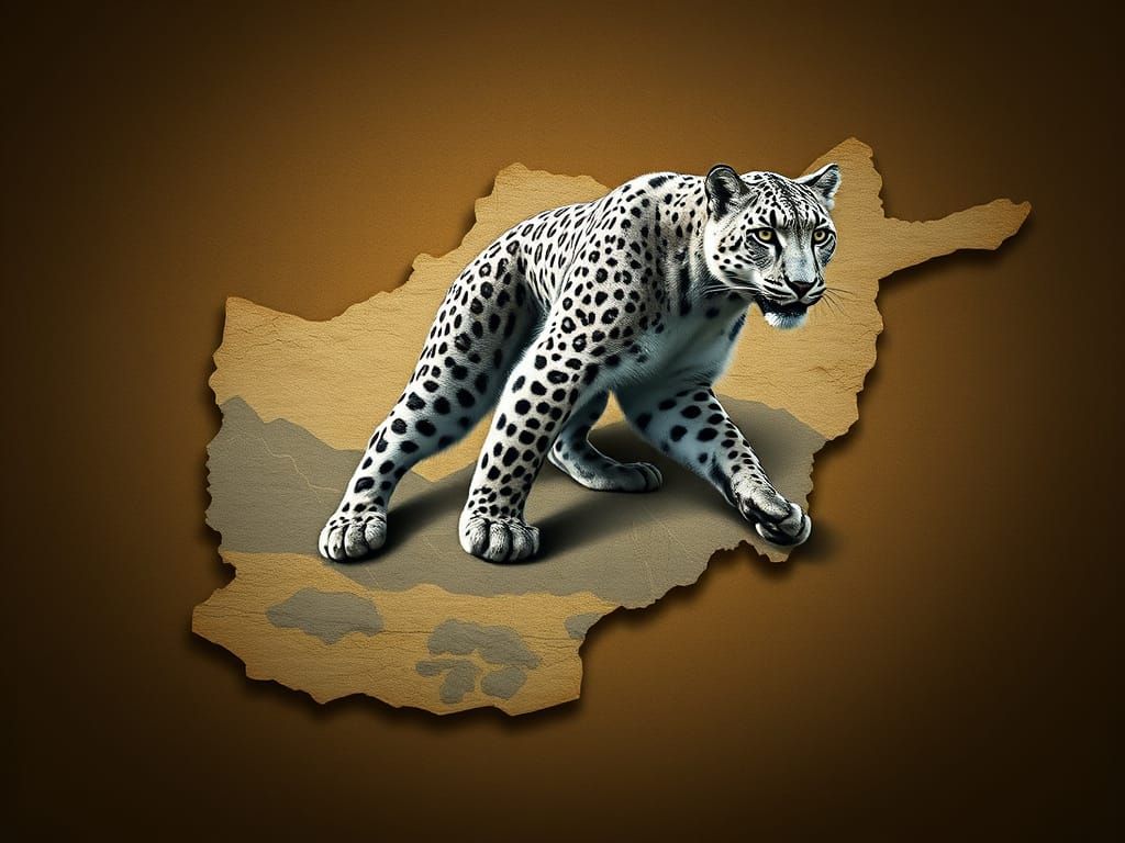 Afghanistan Outline Filled With Majestic Snow Leopard in Hyp...