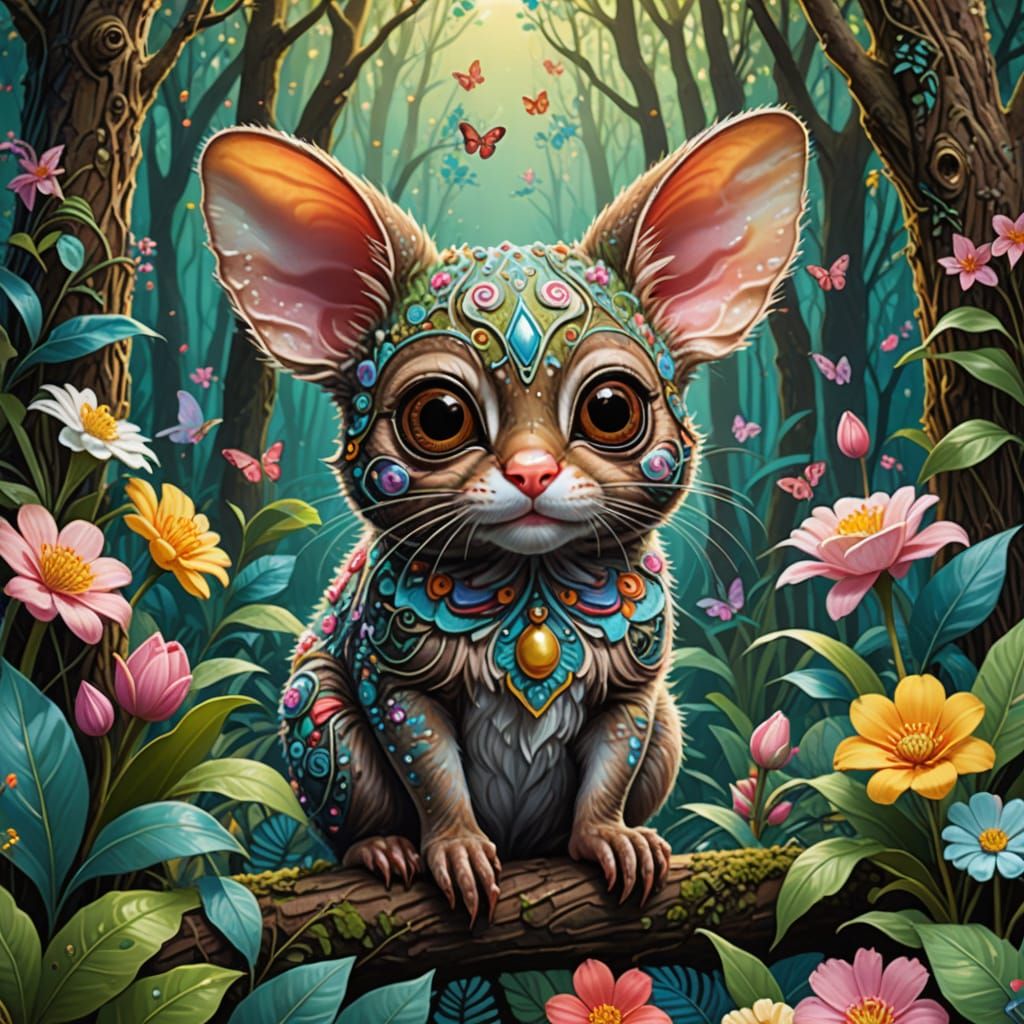 Whimsical Easter Bunny Meets Tarsiers in Fantastical Forest