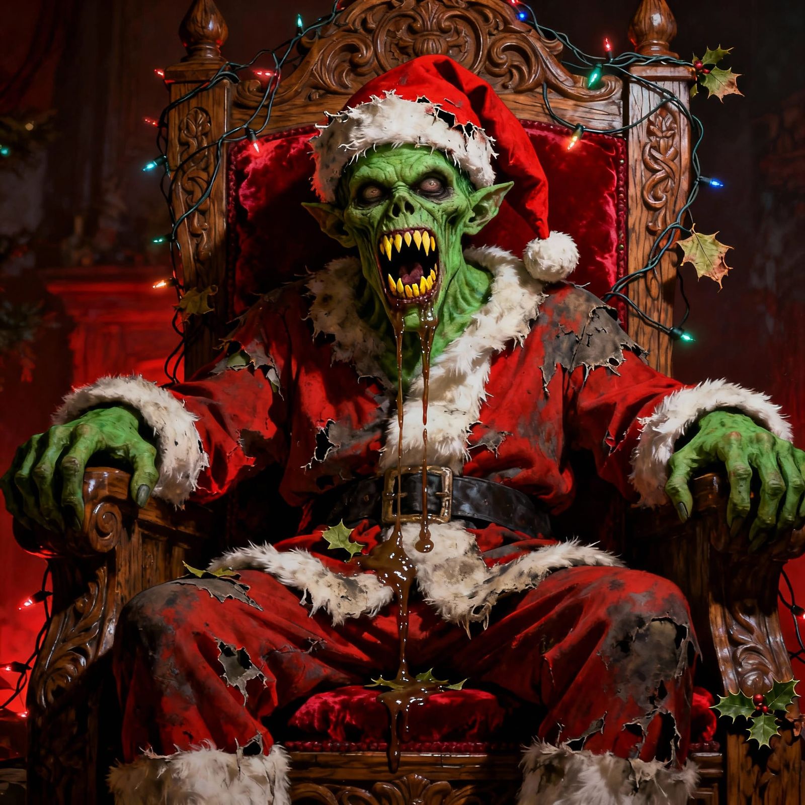 Ghoul in Santa Outfit on Christmas Throne