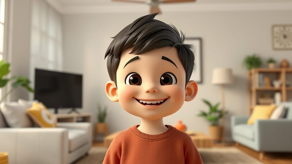 Happy Boy in Charming Storybook Setting