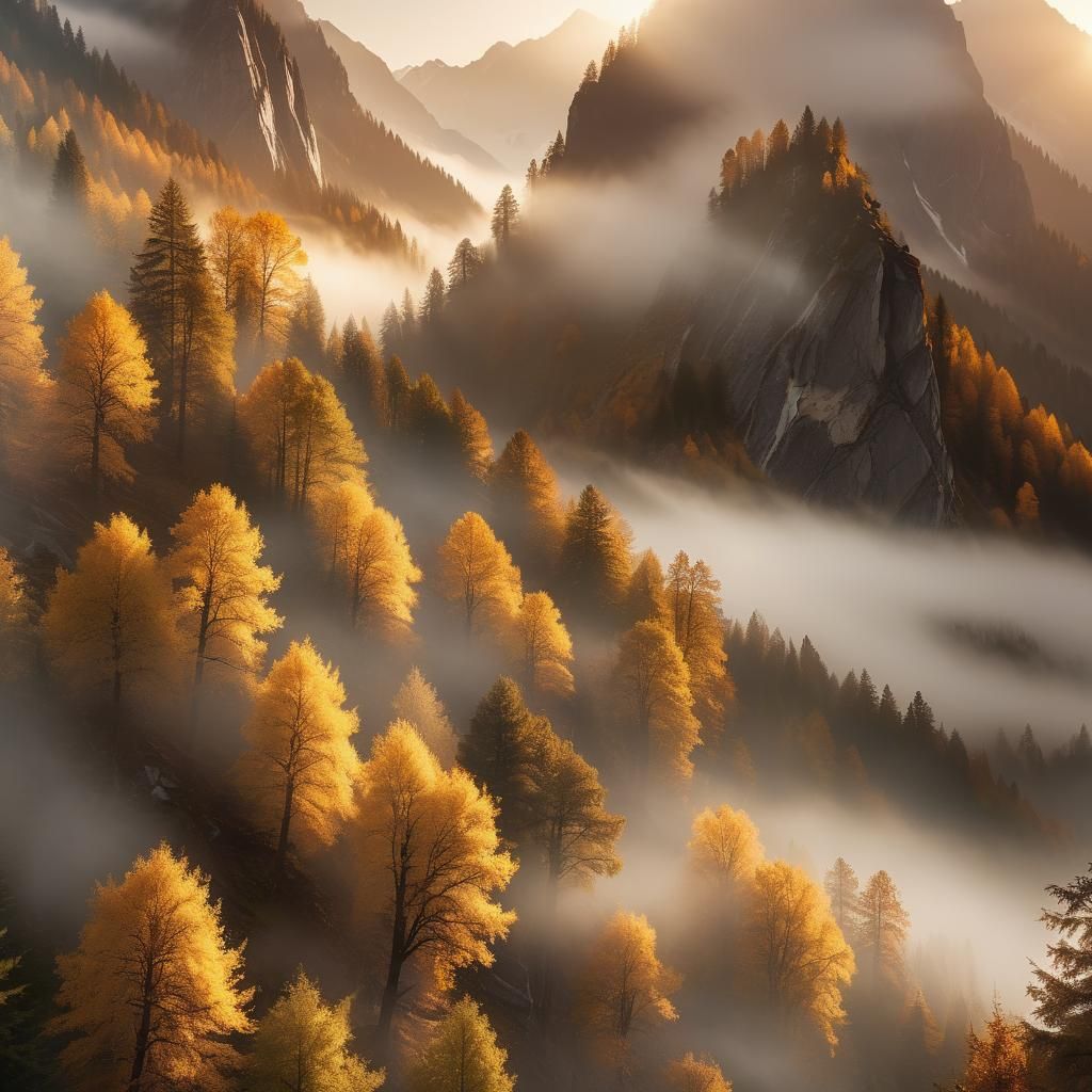 Vibrant Digital Masterpiece: Majestic Mountains and Serene F...