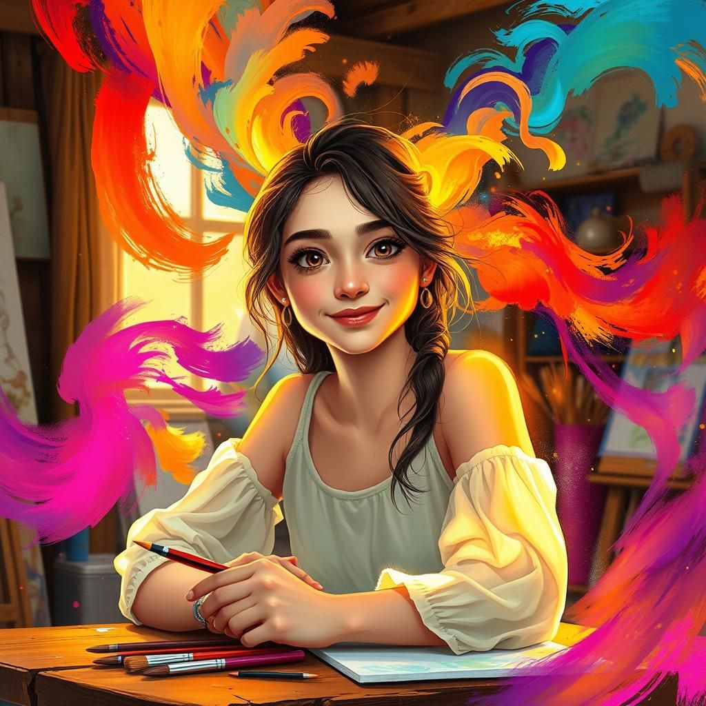 Ethereal Woman in Dreamlike Studio, Surreal Art