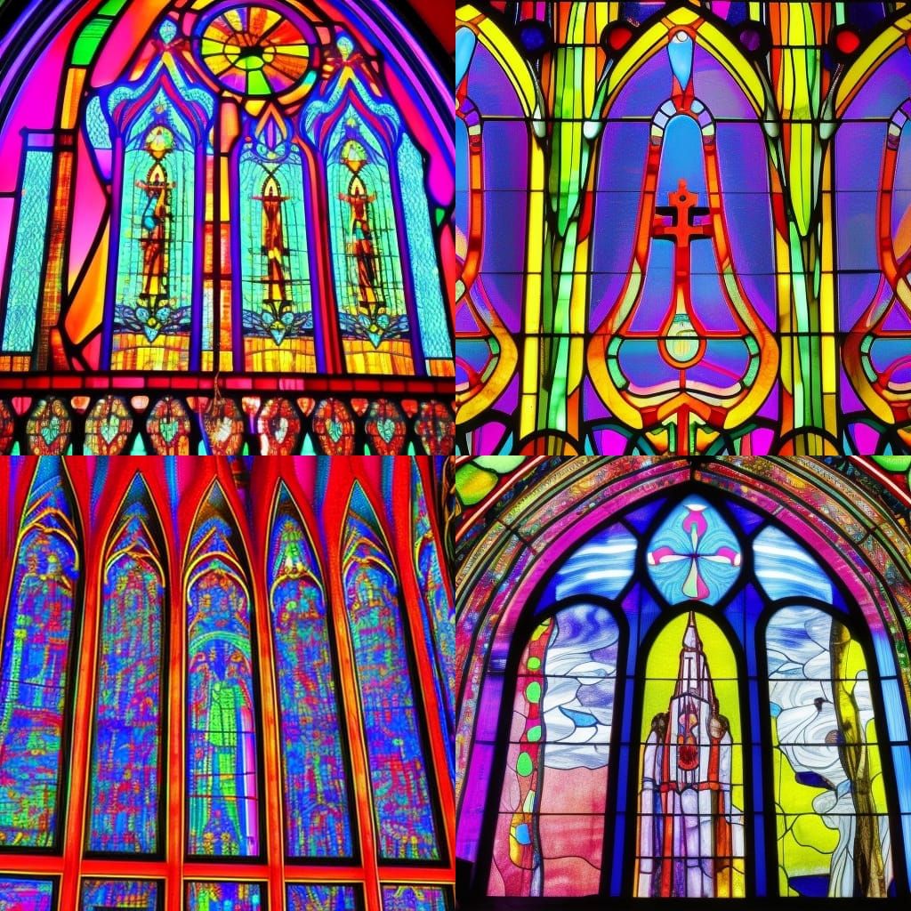 Psychedelic Stained Glass in Neon Church