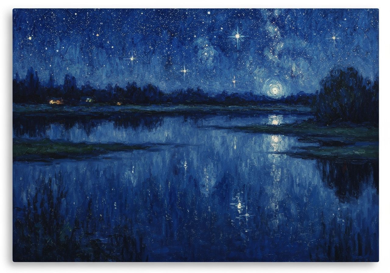 Impressionist Night Sky Reflected in River
