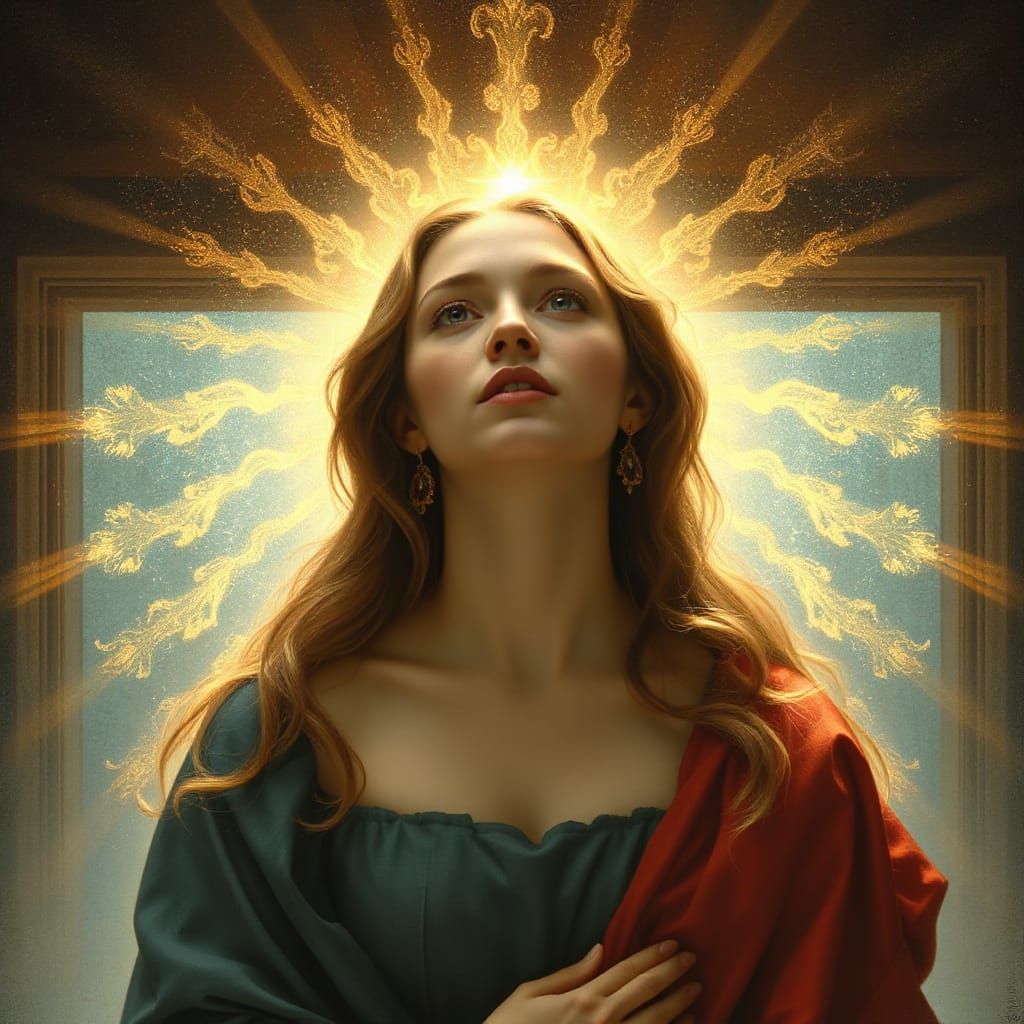 Radiant Woman Reflecting Divine Light in Renaissance Style
