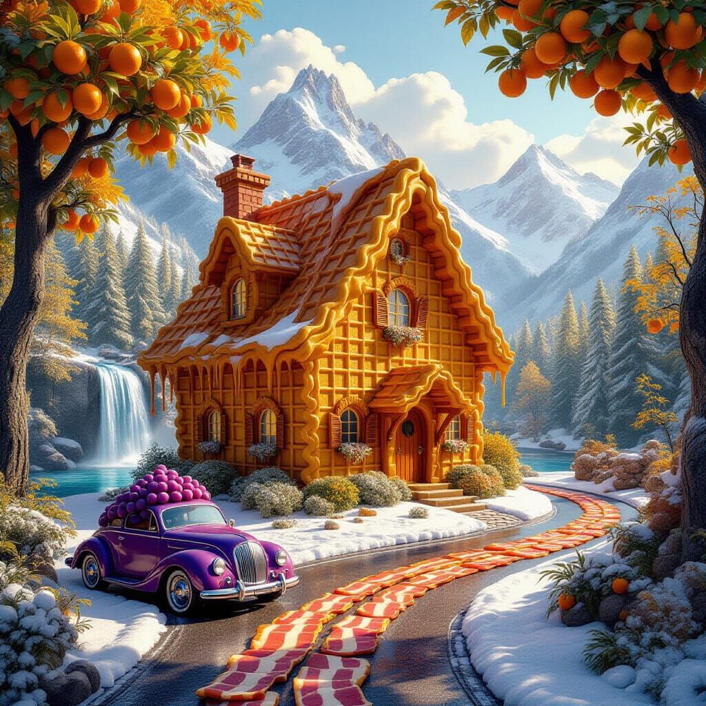 Fantastical Waffle House With Syrup Waterfall