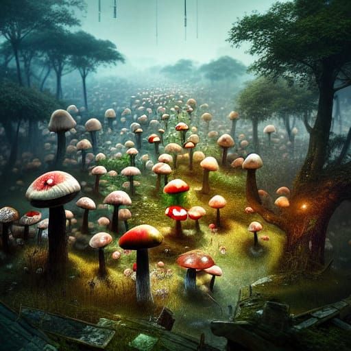 Mushroom Village: Hyperdetailed Fantasy Art