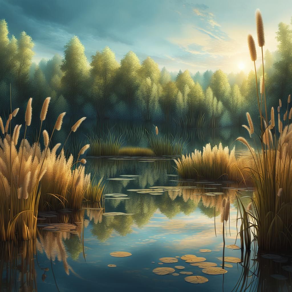 Woodland Lake Serene Panoramic Matte Painting