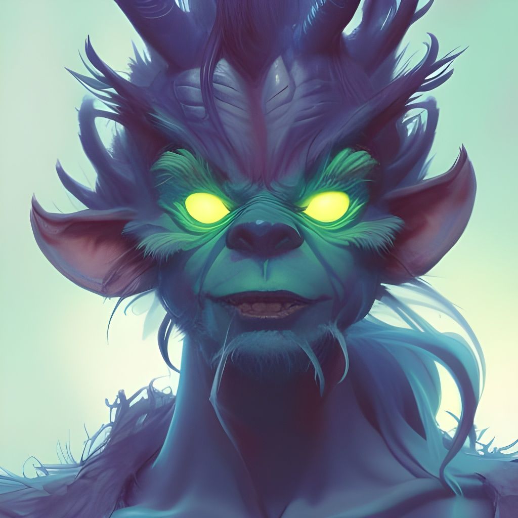 Demonic Blue Grinch Portrait in Art Nouveau Style