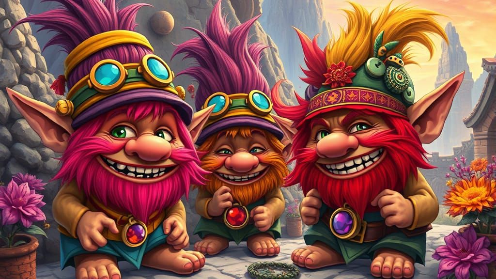 Whimsical Trolls in a Fantastical Landscape