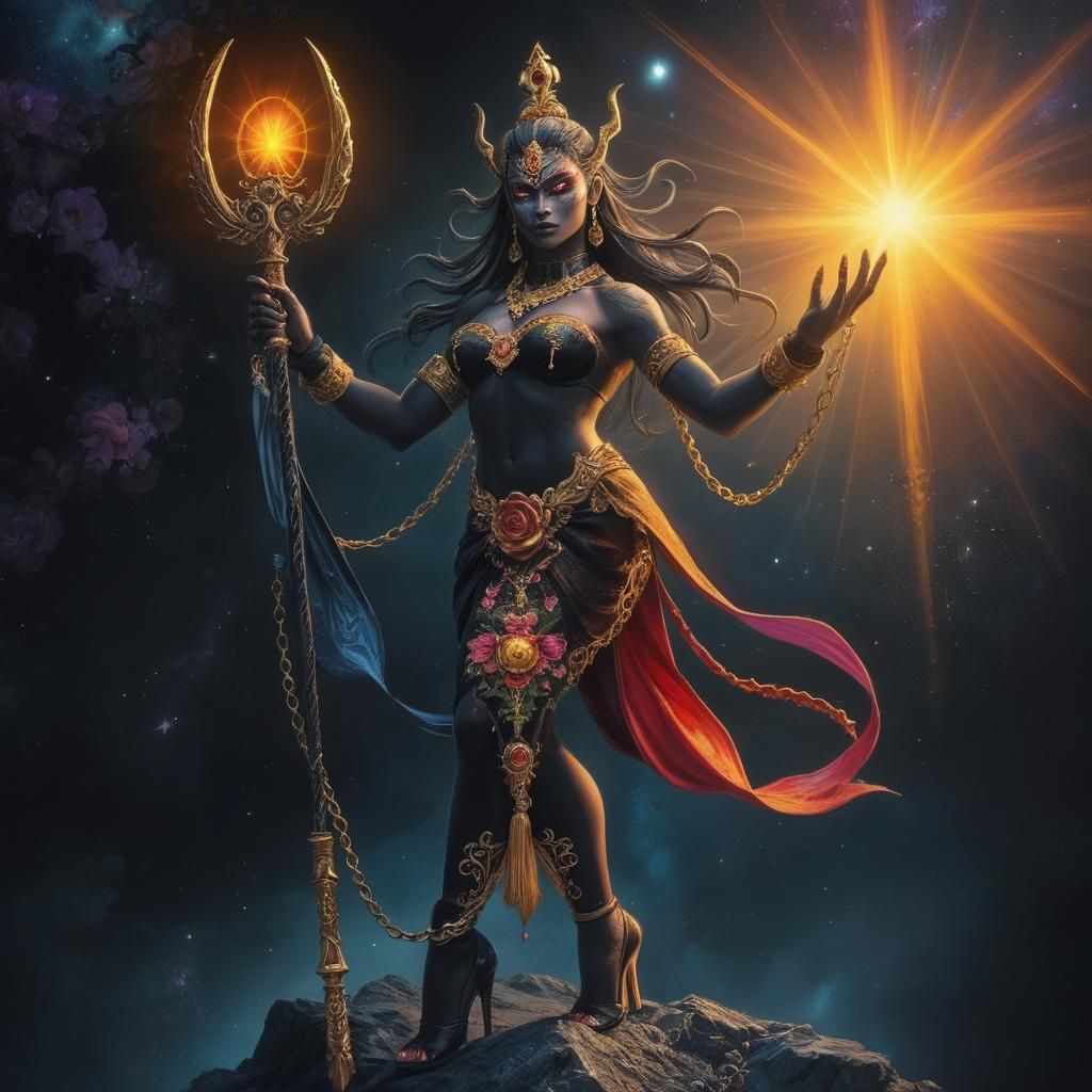 Muscular Dark Fabric Devi with Chakram in Dark Fantasy