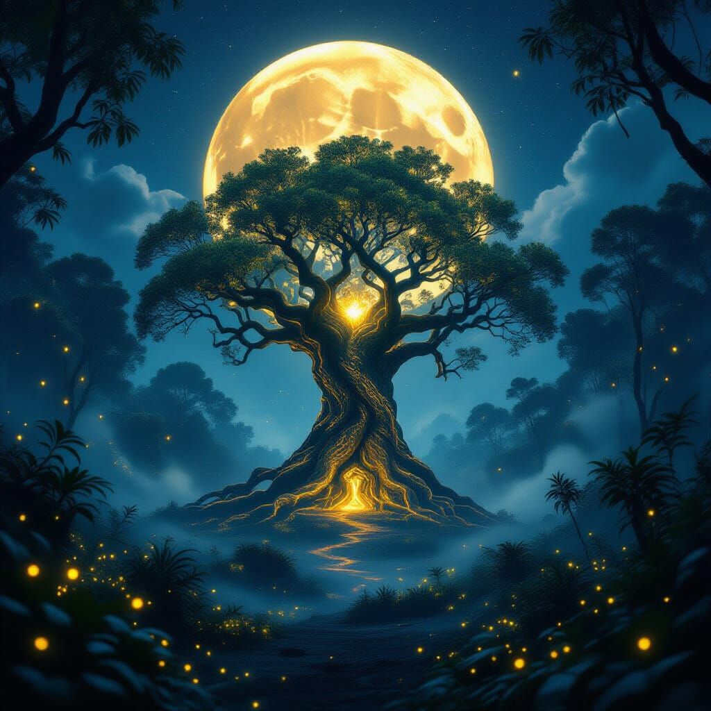 Mysterious Alien Forest with Bioluminescent Tree of Life