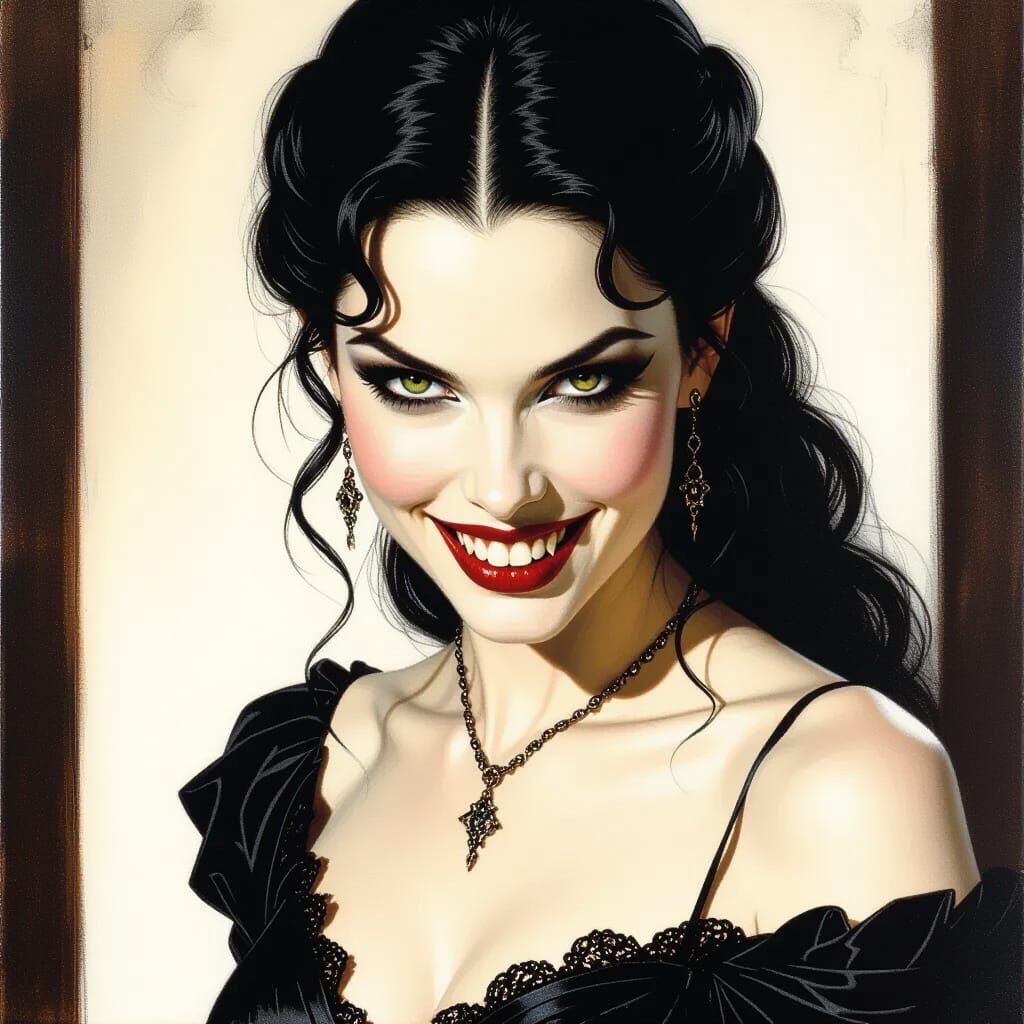 Seraphina's Supernatural Grin with Glowing Eyes