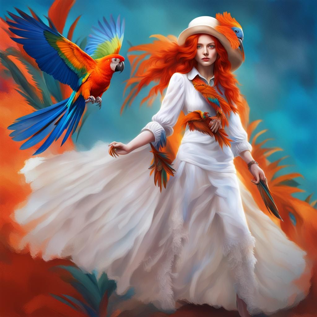 Girl Pirate with Parrot, Fantasy Concept Art