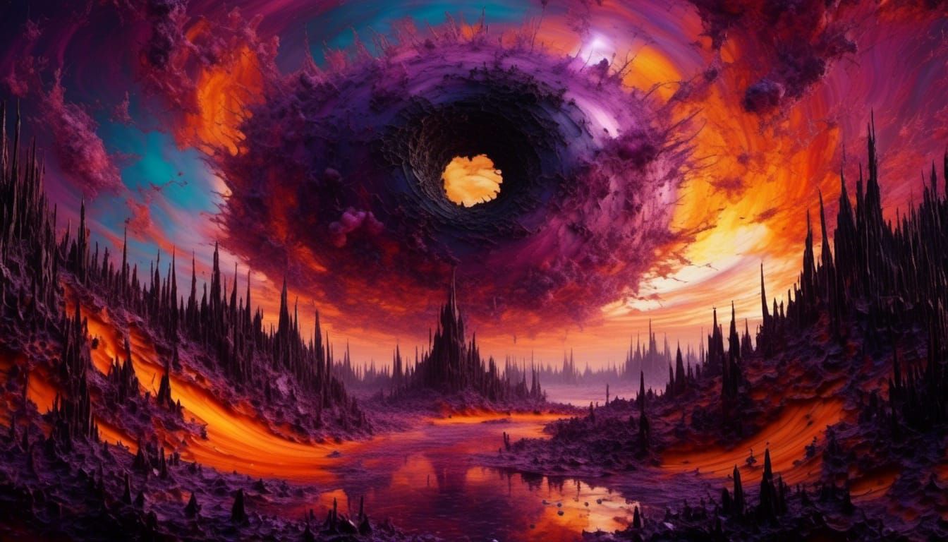 Surreal Black Hole Sun in Dreamlike Oil Painting