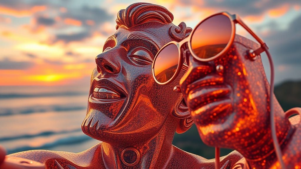 Modern Sunset Selfie in Glittering Porcelain