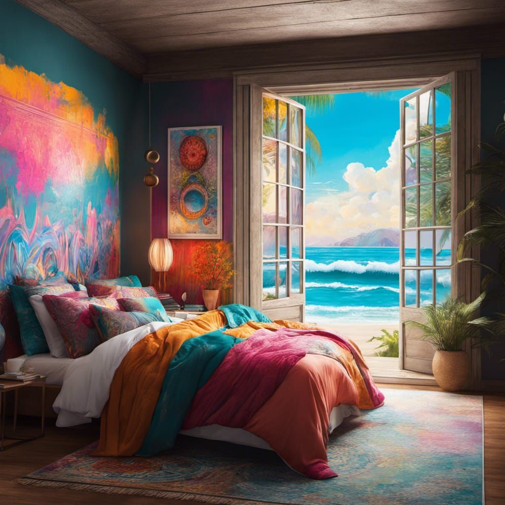 Boho Bedroom Overlooking Graffiti Beach Art