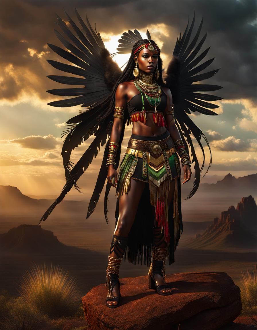 Goth Shaman Woman with Black Wings