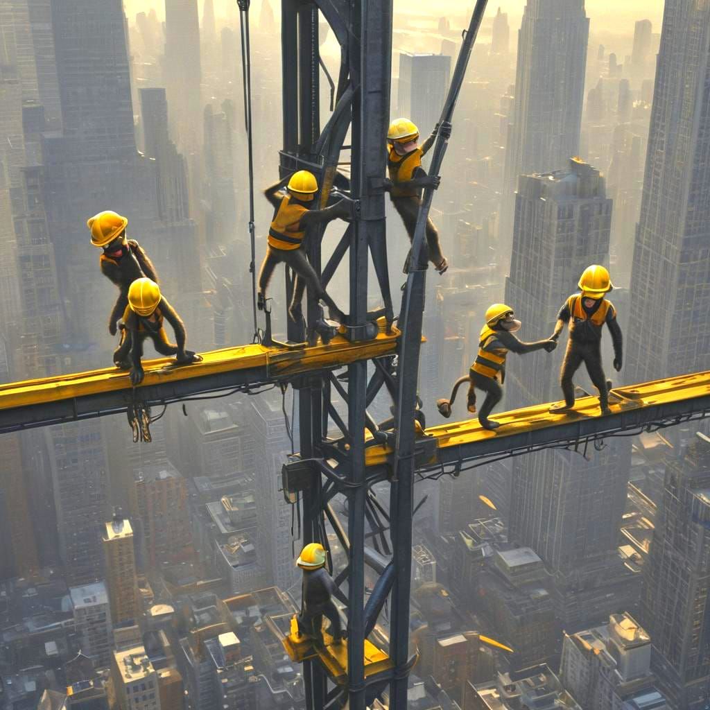 The monkey construction workers making the Empire State Building it’s scary high at the top!