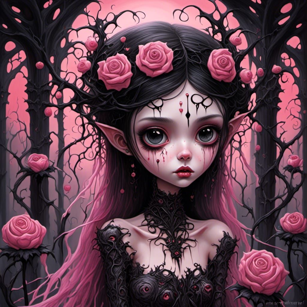 Pink Gothic Emo Girl with Bioluminescent Eyes