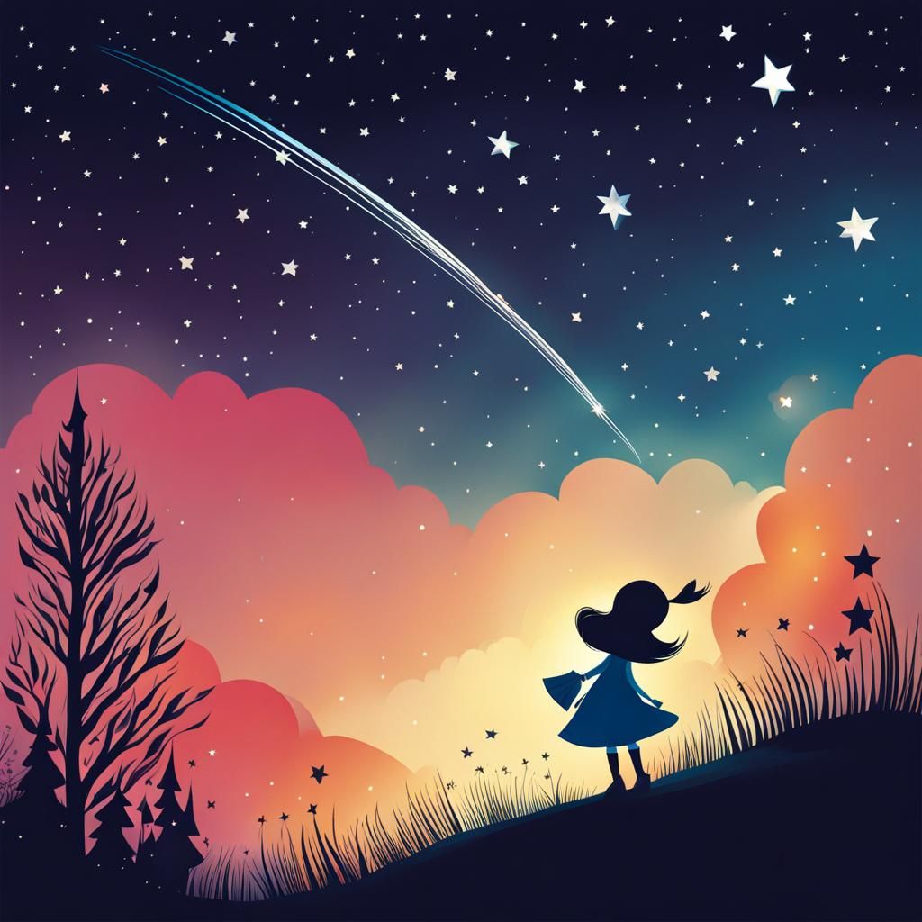 Stylized Shooting Star Fairytale Illustration