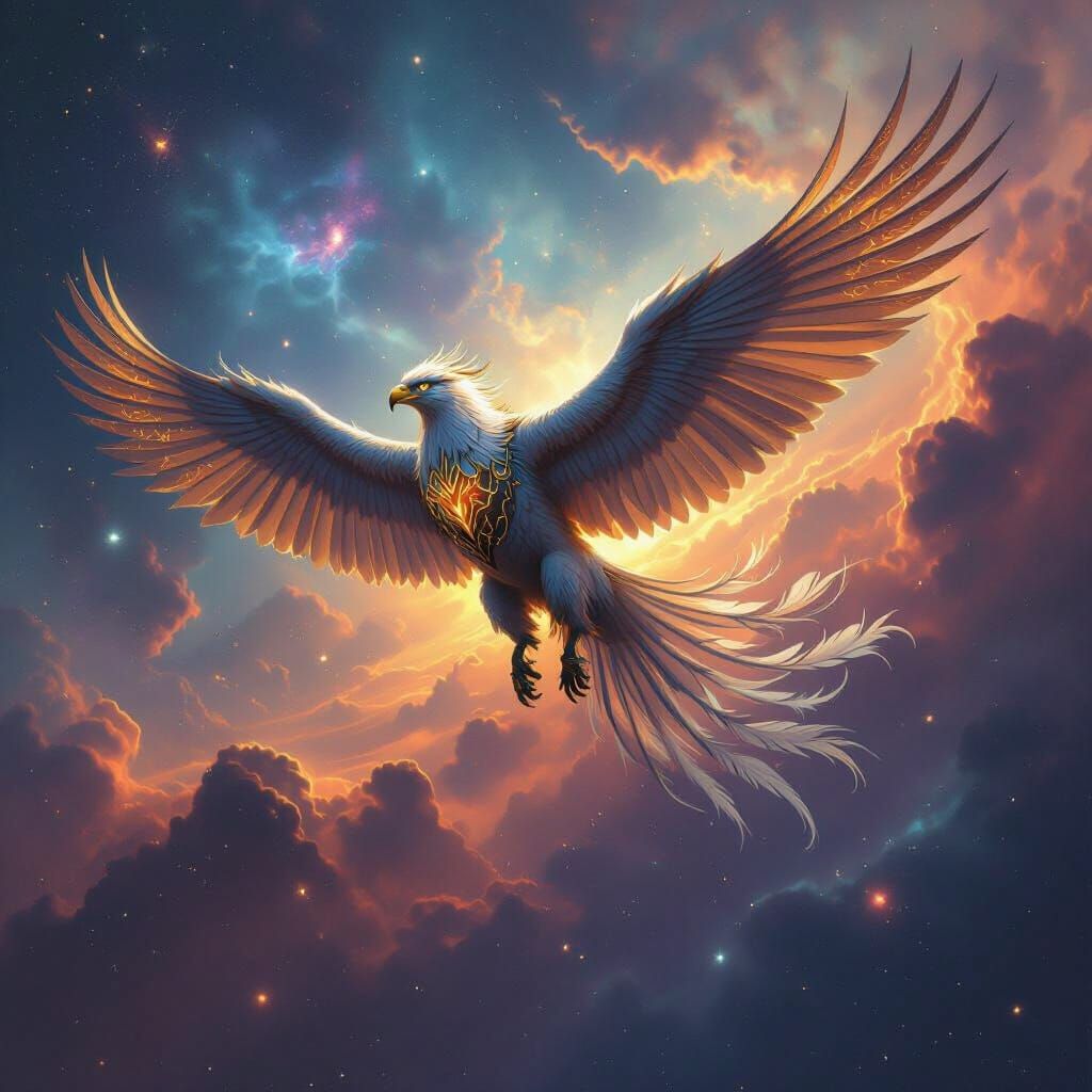 Griffin Soaring Through a Nebula in Epic Fantasy Style