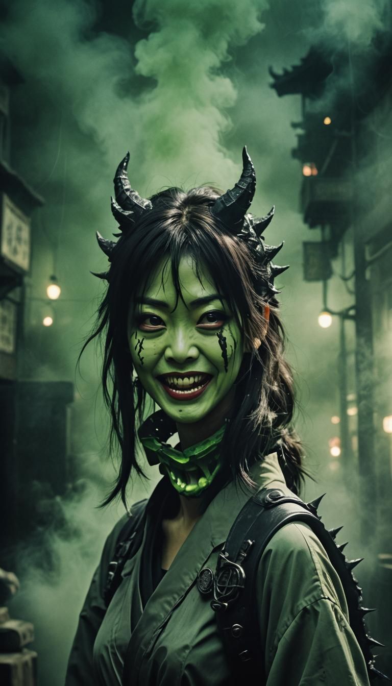 Eerie Kaiju Monster Girl with Grotesque Smile