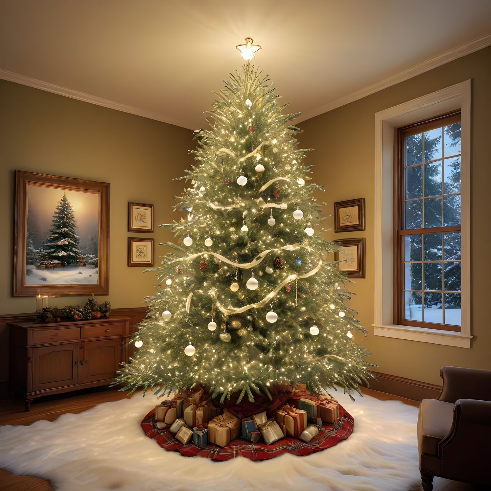 Vibrant Winter Christmas Tree in Pastel Hues