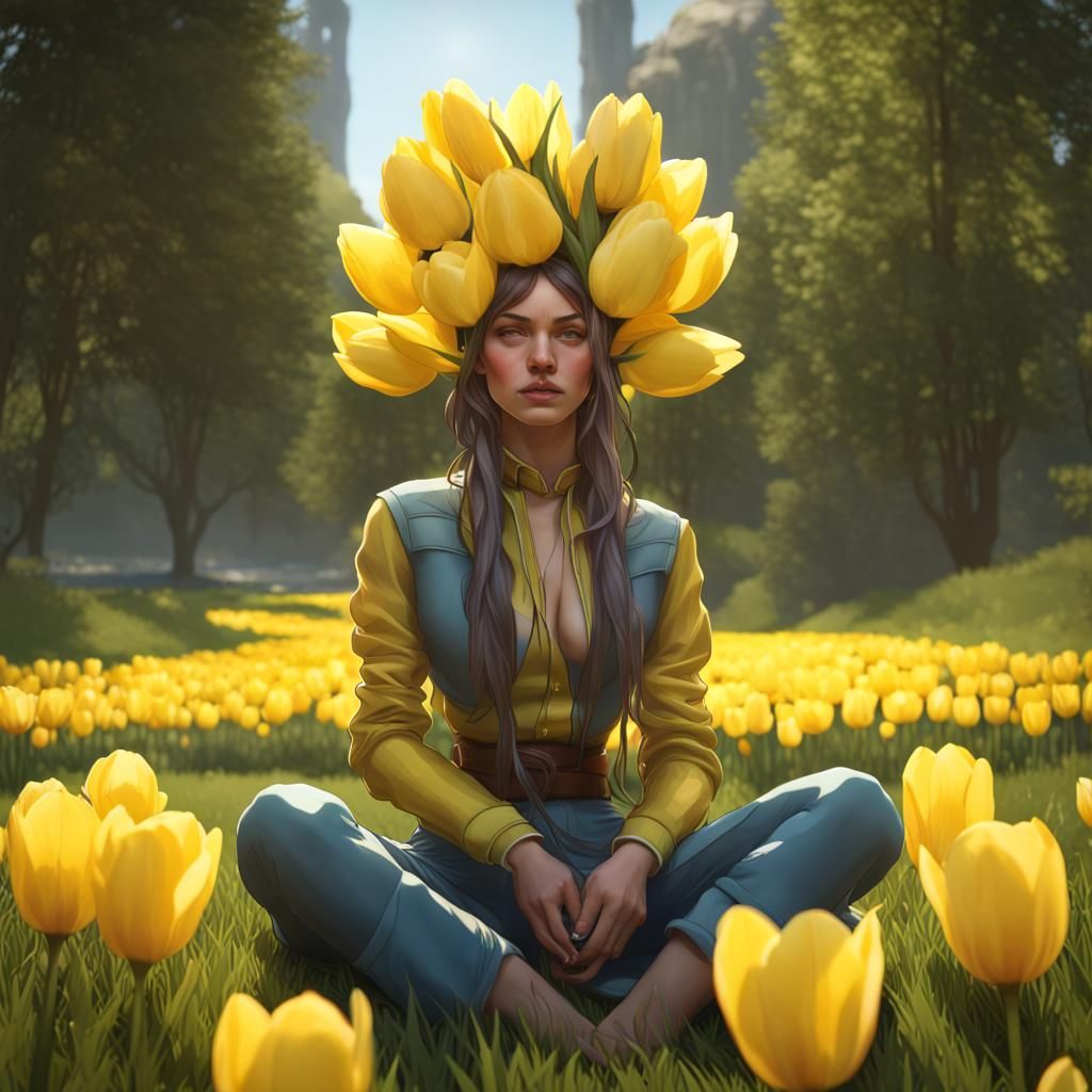 Fairy with Tulips in Art Nouveau Style