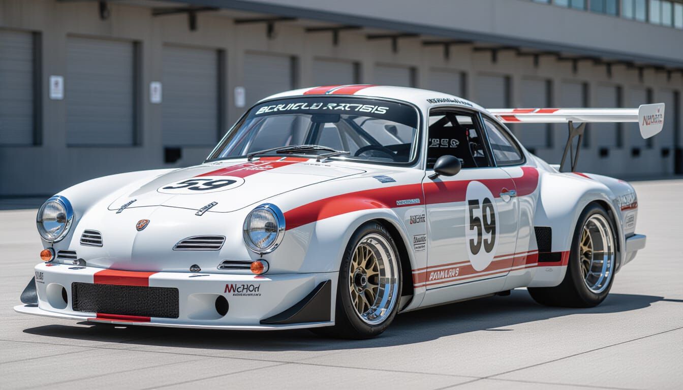 Retro-Modern Karmann Ghia GT3 Race Car with Brumos Livery