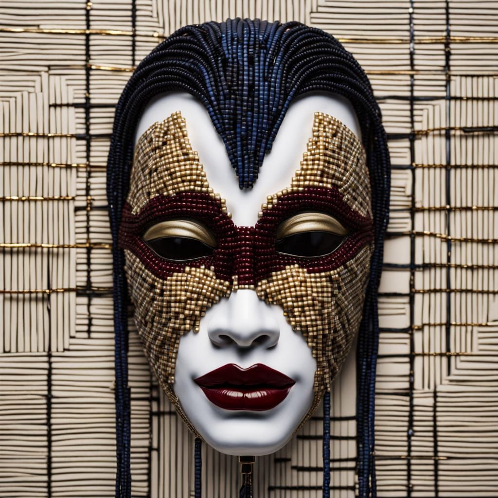 Surrealism with Intricate Glass Beads and Porcelain Kabuki M...