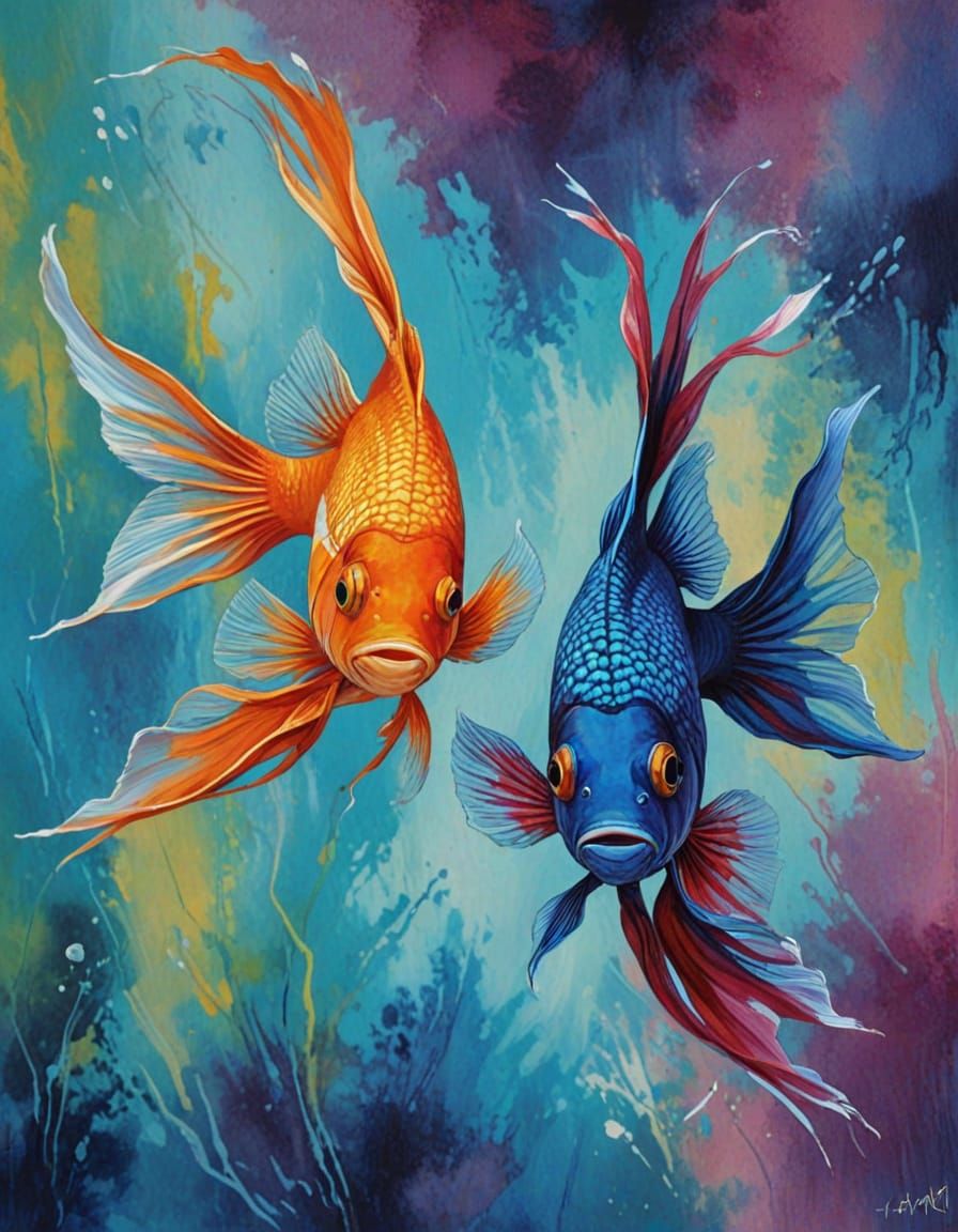 Abstract Betta Fish Art in Complementary Colors