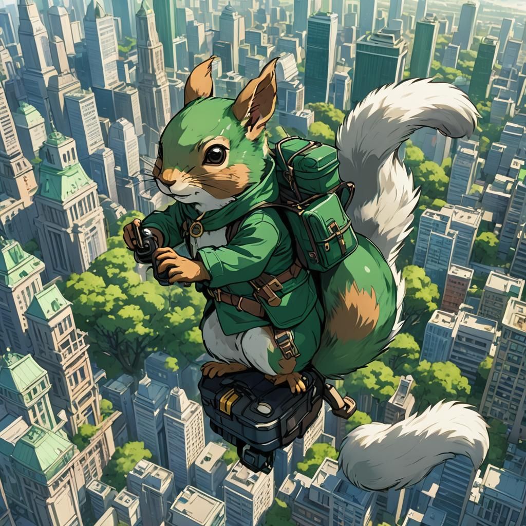 Emerald Squirrel City Dweller in Anime Style