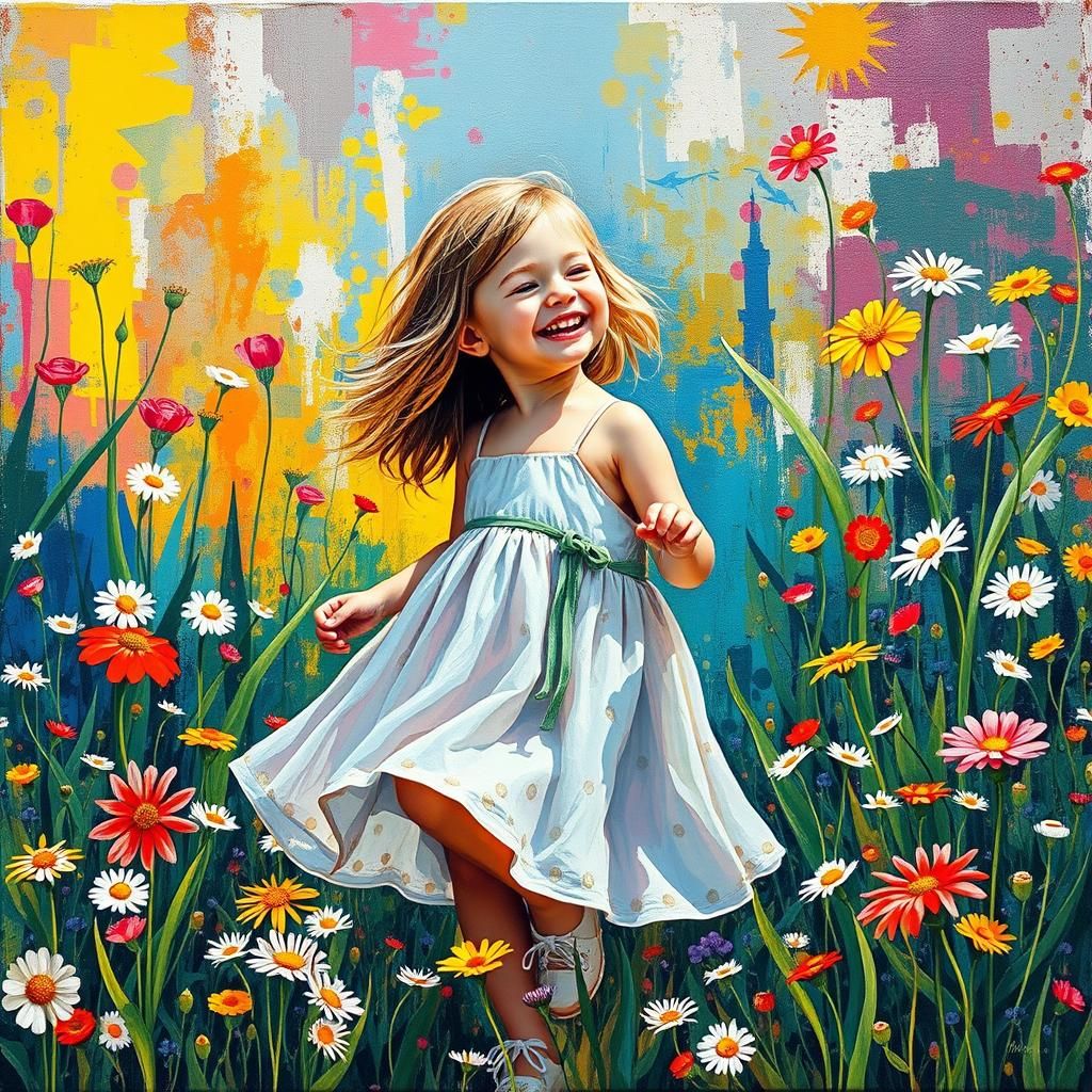 Girl in Flowery Field: Graffiti Art Style