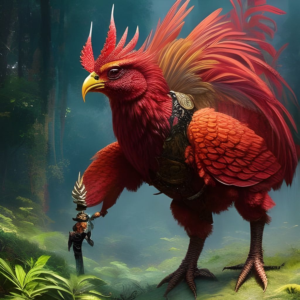 Armored Anthropomorphic Chicken Portrait in Jungle