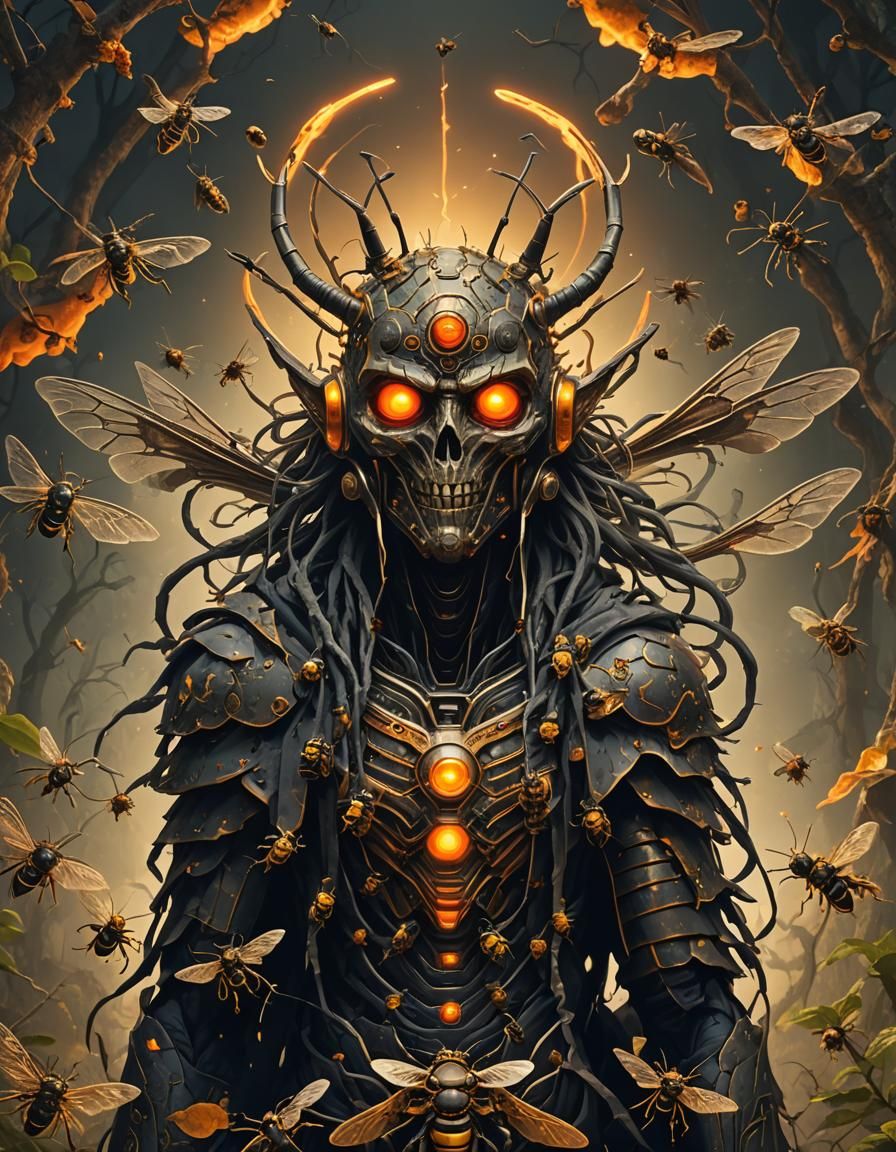 Wasp-Headed God with Glowing Eyes: Unique Design
