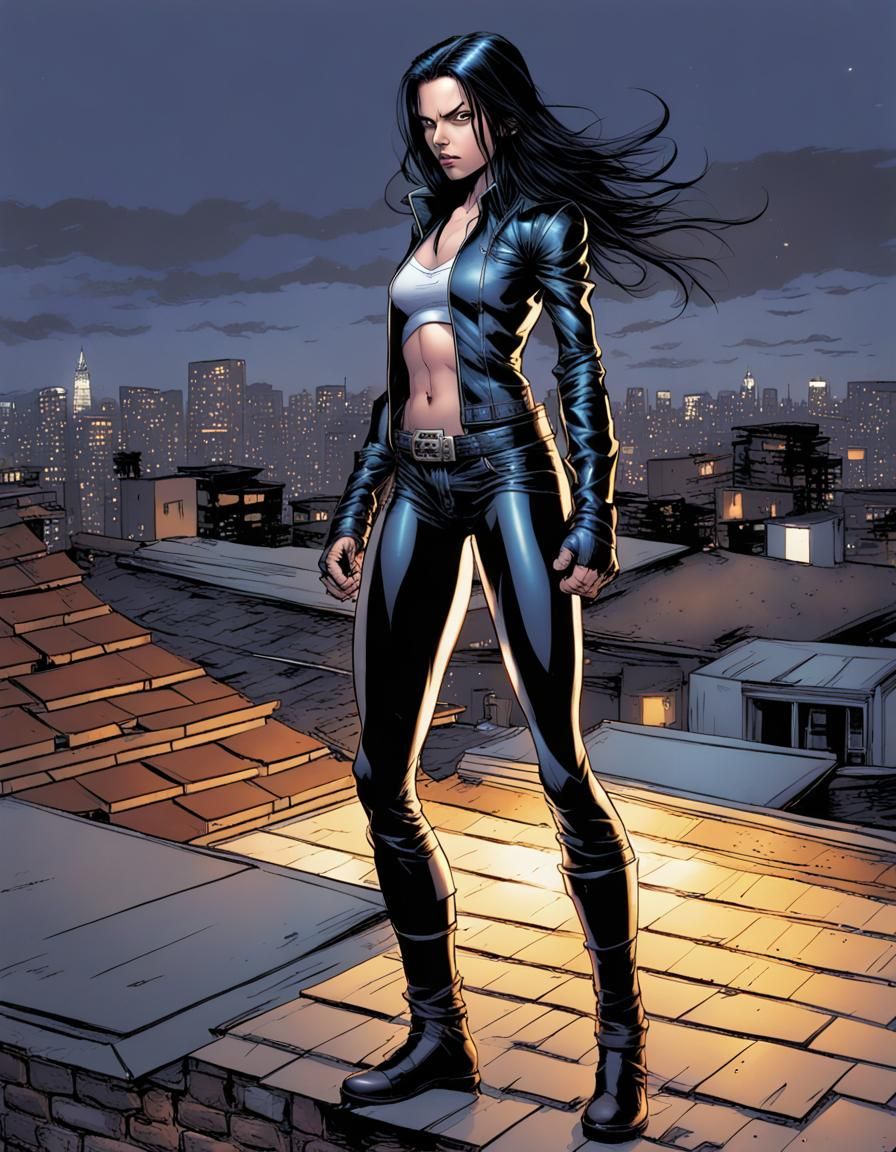 X-23 on Rooftop in Stormy Night