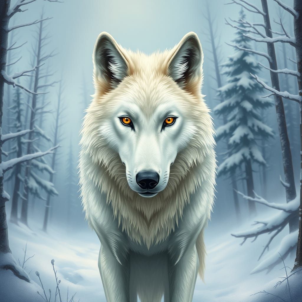 Majestic White Wolf in Winter Wonderland